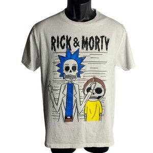 Rick & Morty RARE Crewneck T Shirt S White Short Sleeves Skeletons Adult Swim